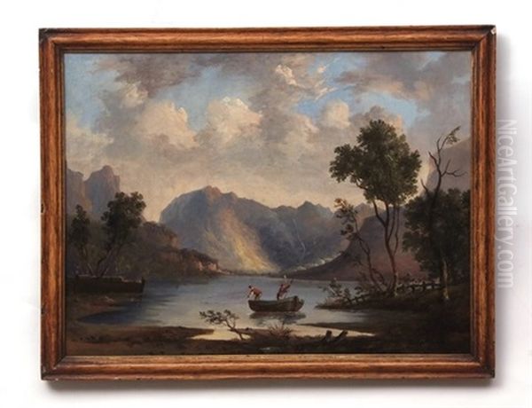 Mountain Lake With Figures In A Rowing Boat Oil Painting by Henry Ladbrooke
