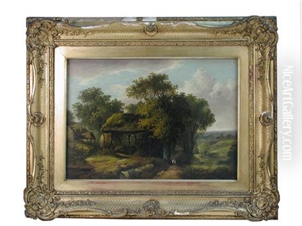 A Woodman Working In A Pastoral Landscape Oil Painting by John Berney Ladbrooke