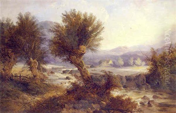 A Wooded River Landscape Oil Painting by John Berney Ladbrooke