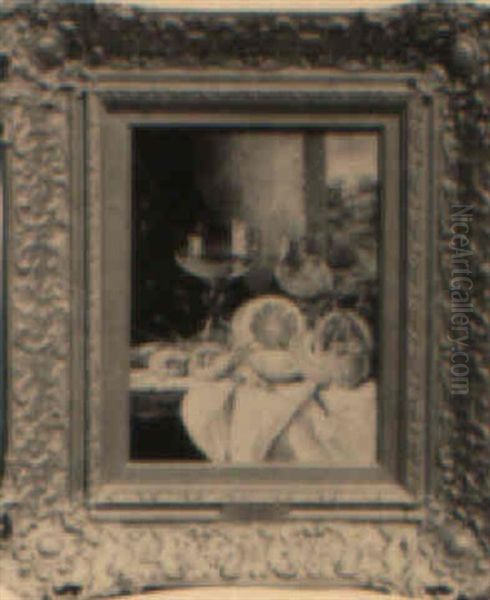 Still Life Of Fruit, Wine, And Prawn Oil Painting by Edward Ladell