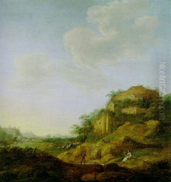 Sudliche Landschaft Mit Einem Schaferpaar Oil Painting by Reynier Van Der Laeck