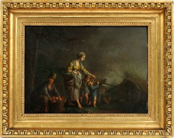 Mother & Children With A Basket Of Fruit Oil Painting by Pieter Jacobsz Van Laer