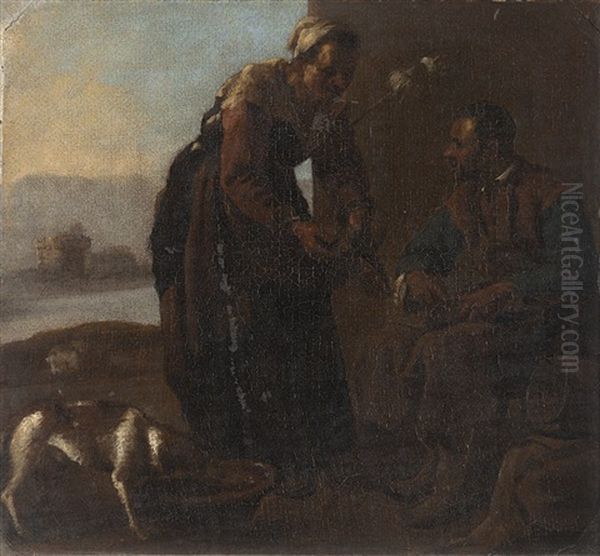 Scena Di Genere Con Contadini In Un Paesaggio Oil Painting by Pieter Jacobsz Van Laer