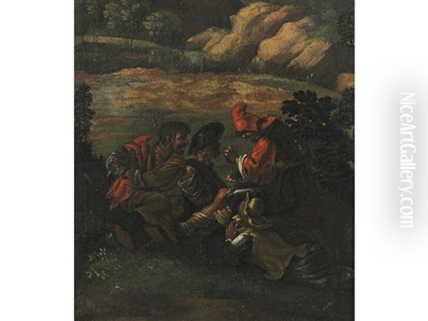 Contadini Che Scherzano Mentre Stanno Mangiando Oil Painting by Pieter Jacobsz Van Laer