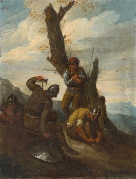 Vier Soldaten Bei Der Rast Oil Painting by Pieter Jacobsz Van Laer