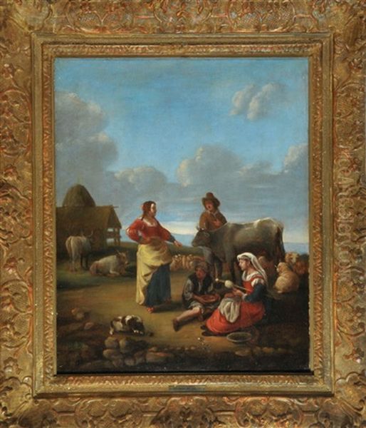 Hirten Mit Kuhen Und Schafen Bei Der Rast Oil Painting by Pieter Jacobsz Van Laer