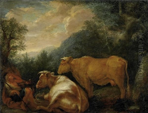 Rastender Kuhhirte Oil Painting by Pieter Jacobsz Van Laer