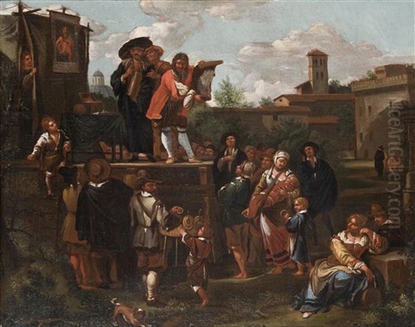 Karneval (+ Der Scharlatan; 2 Works) Oil Painting by Pieter Jacobsz Van Laer