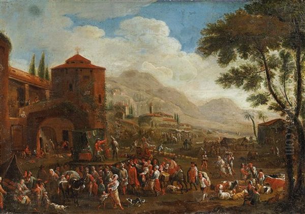 Markttag Vor Den Toren Eines Norditalienischen Stadtchens Oil Painting by Pieter Jacobsz Van Laer