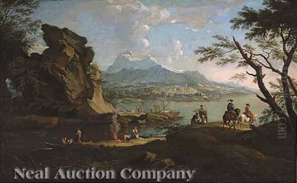 An Extensive Landscape With Travelers And Ships Oil Painting by Pieter Jacobsz Van Laer