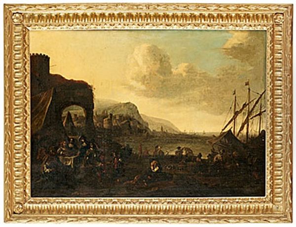 Hamnbild Med Figurstaffage Oil Painting by Pieter Jacobsz Van Laer