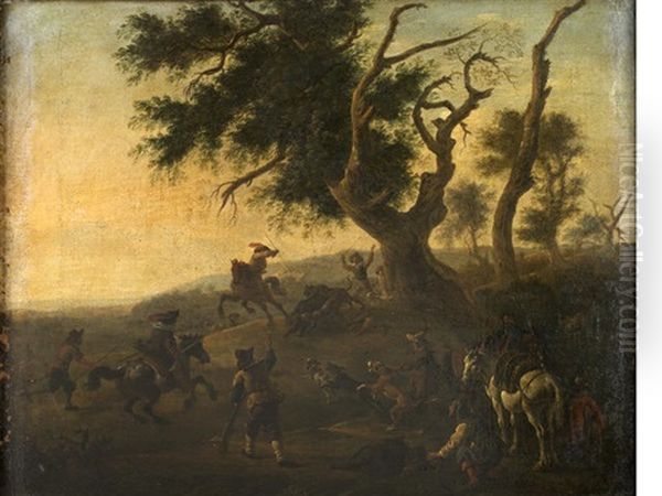 The Boar Hunt Oil Painting by Pieter Jacobsz Van Laer