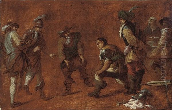Guardsmen Playing Boules Oil Painting by Pieter Jacobsz Van Laer