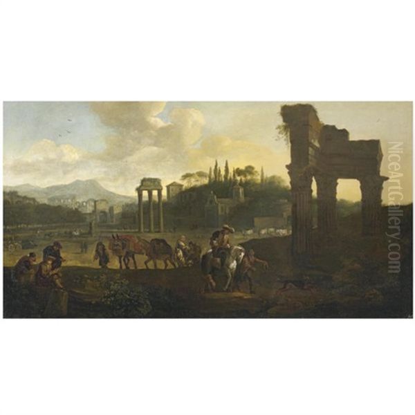 Rome, A View Of The Campo Vaccino Oil Painting by Pieter Jacobsz Van Laer