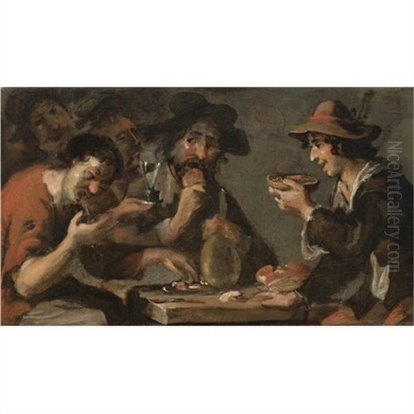 An Interior With Peasants Eating And Drinking Oil Painting by Pieter Jacobsz Van Laer