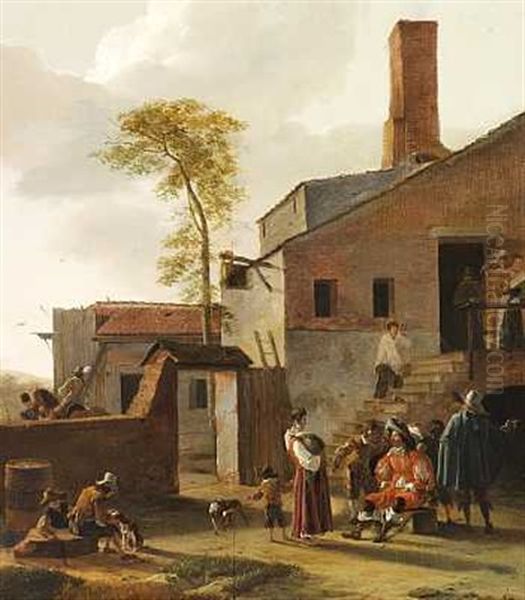 Herremanden Bydes Velkommen Ved En Landevejskro Oil Painting by Pieter Jacobsz Van Laer