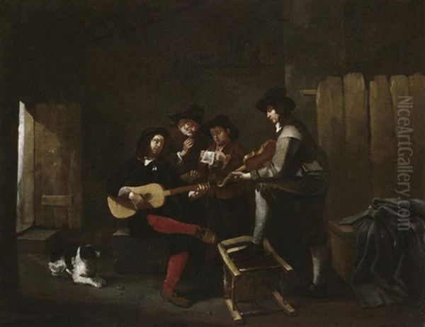 Musizierende Gesellschaft In Der Stube Oil Painting by Pieter Jacobsz Van Laer