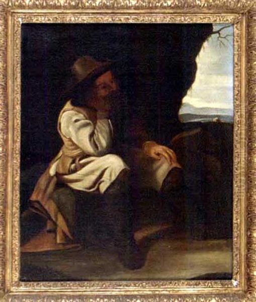 Homme Assis Pensant Oil Painting by Pieter Jacobsz Van Laer