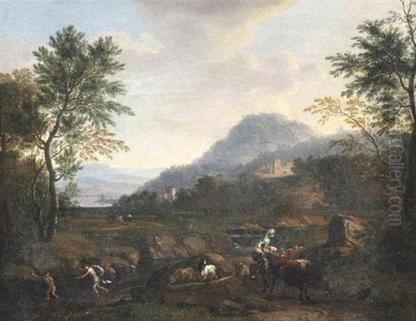 Ideale Italienische Fluslandschaft Oil Painting by Pieter Jacobsz Van Laer