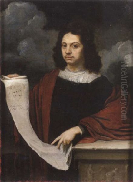 Portrait Of A Nobleman In Black Costume, With A Red Robe, Holding A Scroll Oil Painting by Pieter Jacobsz Van Laer