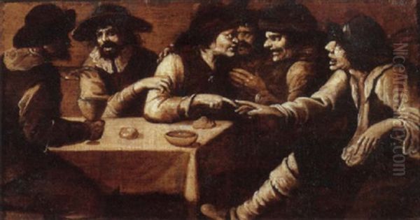 Vagabonds Conversing In An Interior Oil Painting by Pieter Jacobsz Van Laer