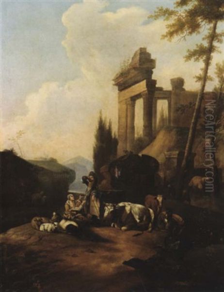 Paesaggio Italianizzante Con Pastori E Armenti Oil Painting by Pieter Jacobsz Van Laer