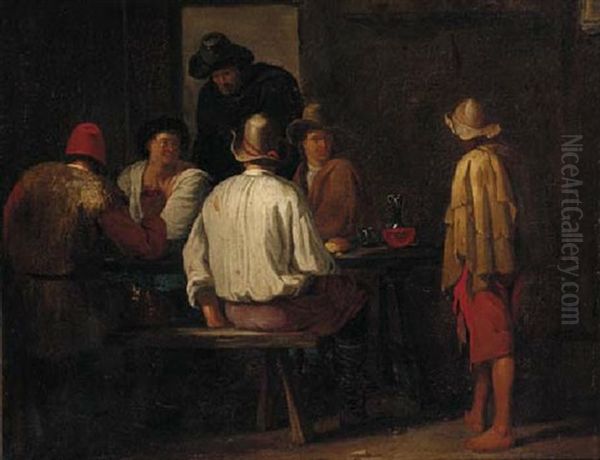 Peasants Drinking In A Tavern Oil Painting by Pieter Jacobsz Van Laer