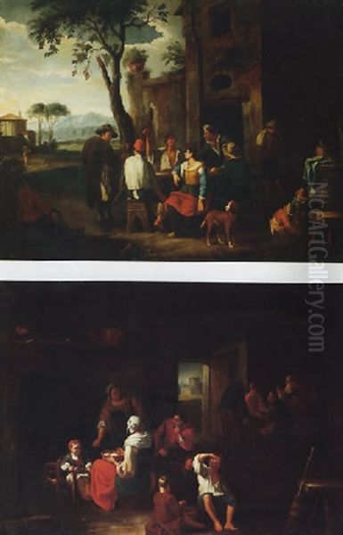 Figures Seated At A Table And Drinking Wine Outside A House Oil Painting by Pieter Jacobsz Van Laer