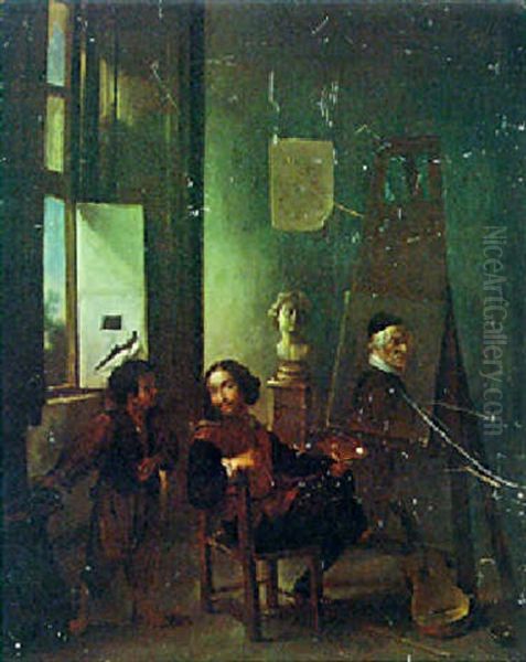 A Painter In His Studio Oil Painting by Pieter Jacobsz Van Laer