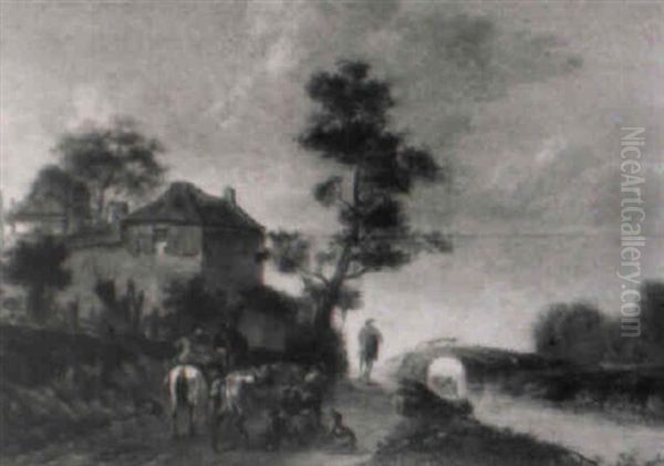 Hunters Resting By A Stream Oil Painting by Pieter Jacobsz Van Laer