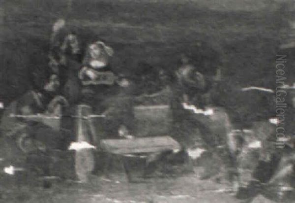 A Guardroom Interior With Soldiers Carousing With Courtesans Oil Painting by Pieter Jacobsz Van Laer