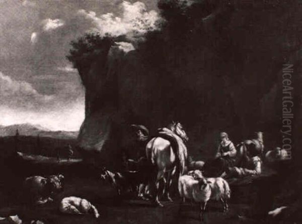 Italien. Gebirgslandschaft Mit Hirten Oil Painting by Pieter Jacobsz Van Laer