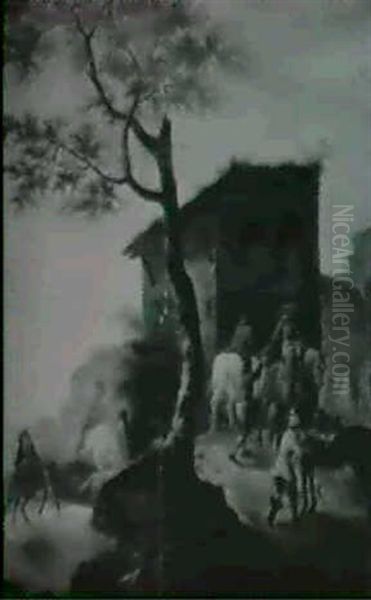 Horsemen At The Edge Of Town Oil Painting by Pieter Jacobsz Van Laer