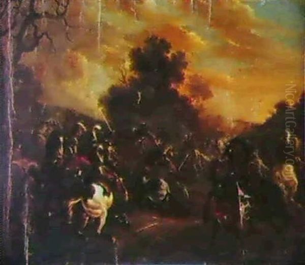 A Cavalry Battle Oil Painting by Pieter Jacobsz Van Laer