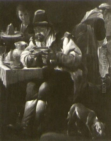 A Man At A Table, Holding A Bowl Of Soup Oil Painting by Pieter Jacobsz Van Laer