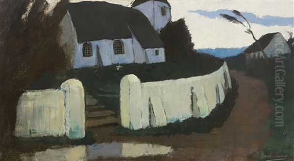 Rural Church Oil Painting by Eugene Laermans