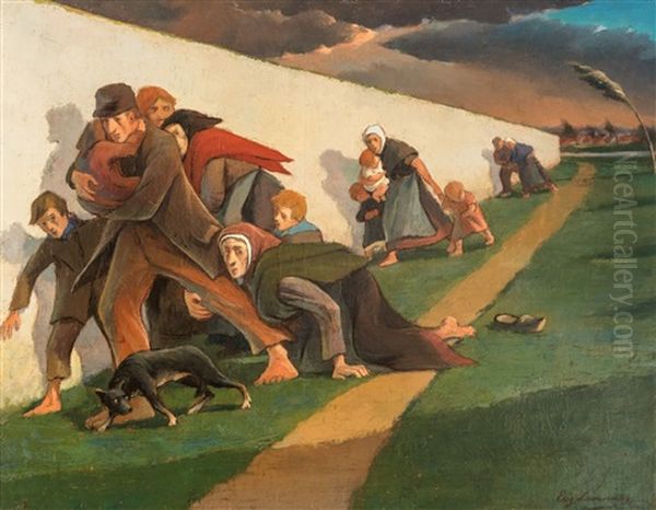 Fleeing From The Storm - Fuyant L'orage Oil Painting by Eugene Laermans