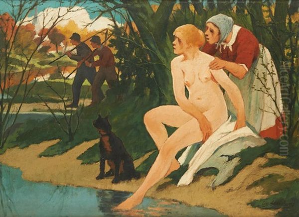 Suzanne Au Bain Oil Painting by Eugene Laermans