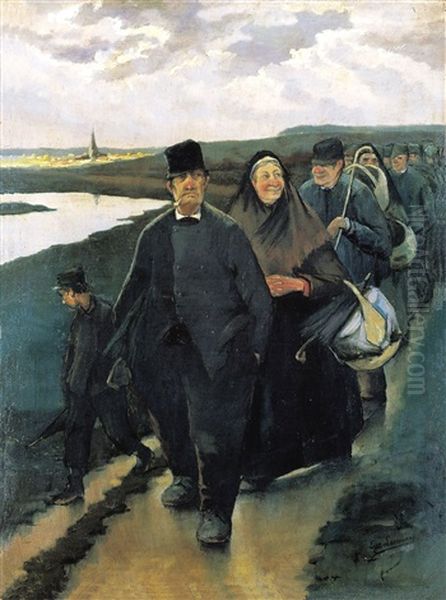 Naar De Markt Oil Painting by Eugene Laermans