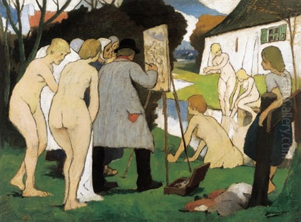 Les Baigneuses Et Le Peintre Oil Painting by Eugene Laermans