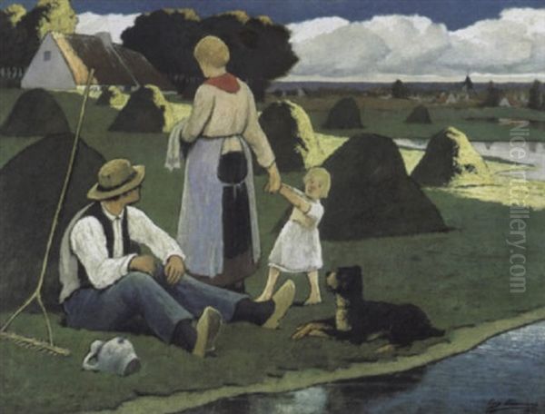 Fenaison Oil Painting by Eugene Laermans