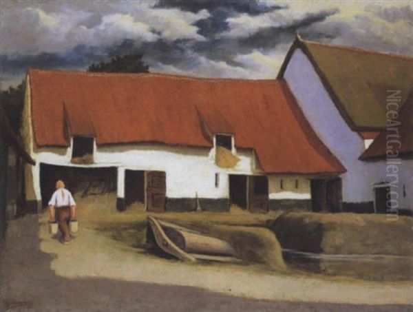 La Cour D'une Ferme Brabanconne Oil Painting by Eugene Laermans