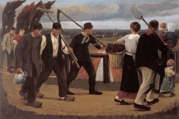 Les Paysans Oil Painting by Eugene Laermans