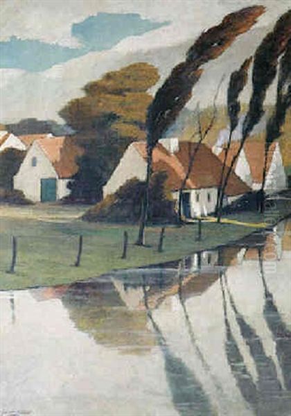 Maisons Sur La Riviere Oil Painting by Eugene Laermans