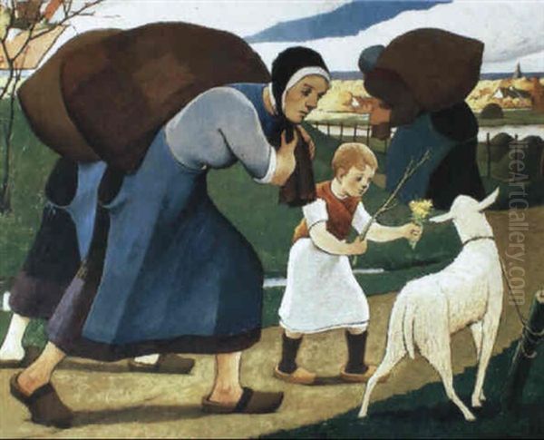 De Korendraagsters Oil Painting by Eugene Laermans