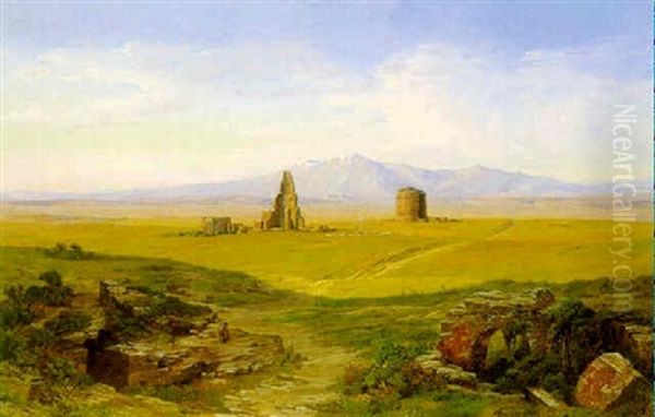 Landskab Ved Den Romerske Campagne Oil Painting by Thorald Laessoe