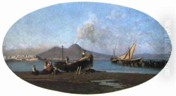 Pescatori A Mergellina Oil Painting by Giuseppe Laezza