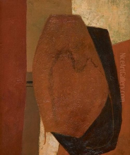 Composition Abstraite Aux Deux Formes Rouges Oil Painting by Luc Lafnet