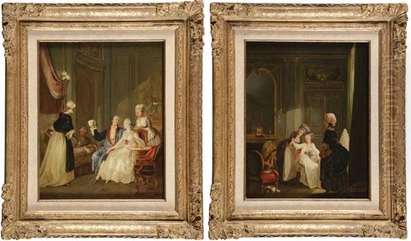 Le Toilette De La Dame De Qualite Et Le Marchand De Bonnets (pair) Oil Painting by Niklas Lafrensen the Younger