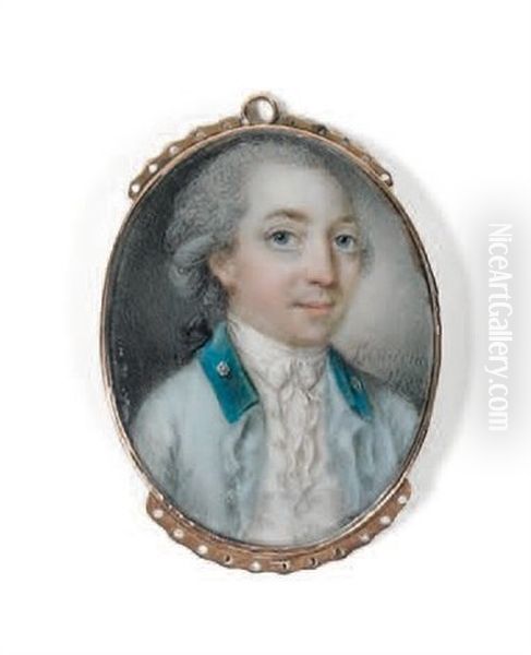 Portrait D'homme A La Redingote Bleu Ciel Et Au Col Vert Coiffe A Cato-gan Oil Painting by Niklas Lafrensen the Younger
